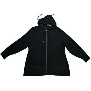 Woolx Womans Hooded Sweatshirt Sz X1 Black Jacket Lightweight Wool Full Zipper